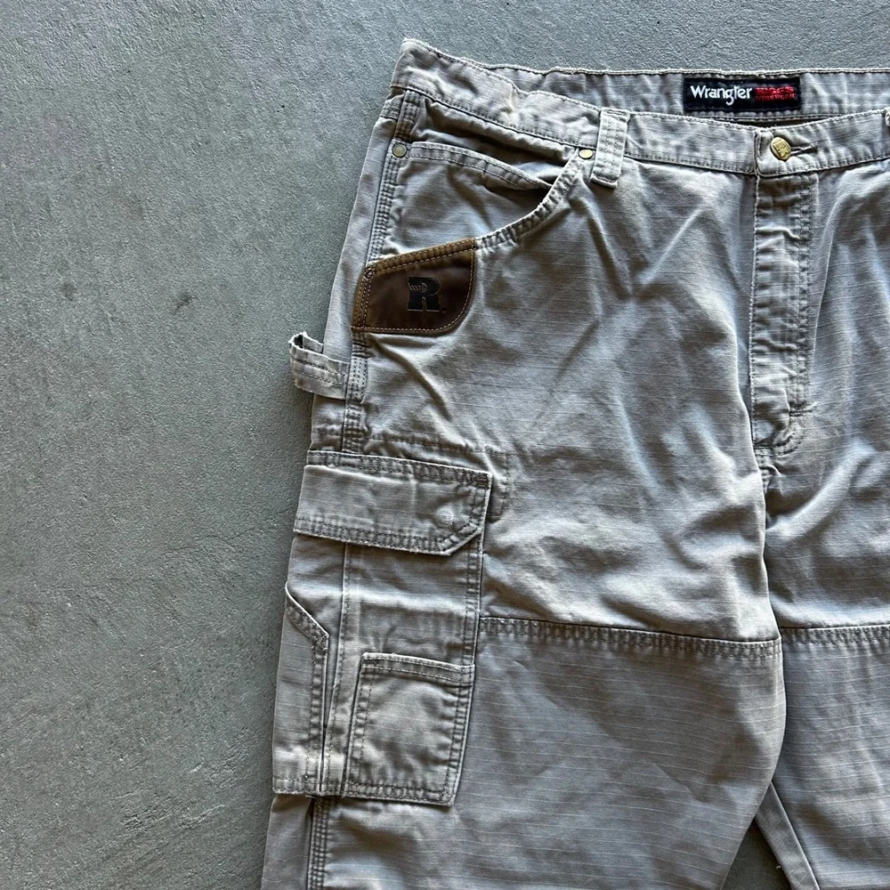 Vintage Wrangler Riggs Cargo Pants Size‎ 40x30 Tan Double Knee Workwear Ripstop